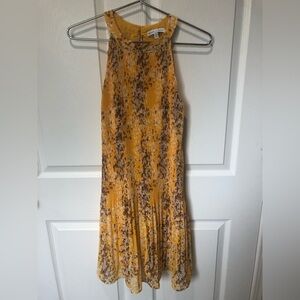Maison DAmelie Yellow Floral Pleated Paris Halter Style Dress Size XS